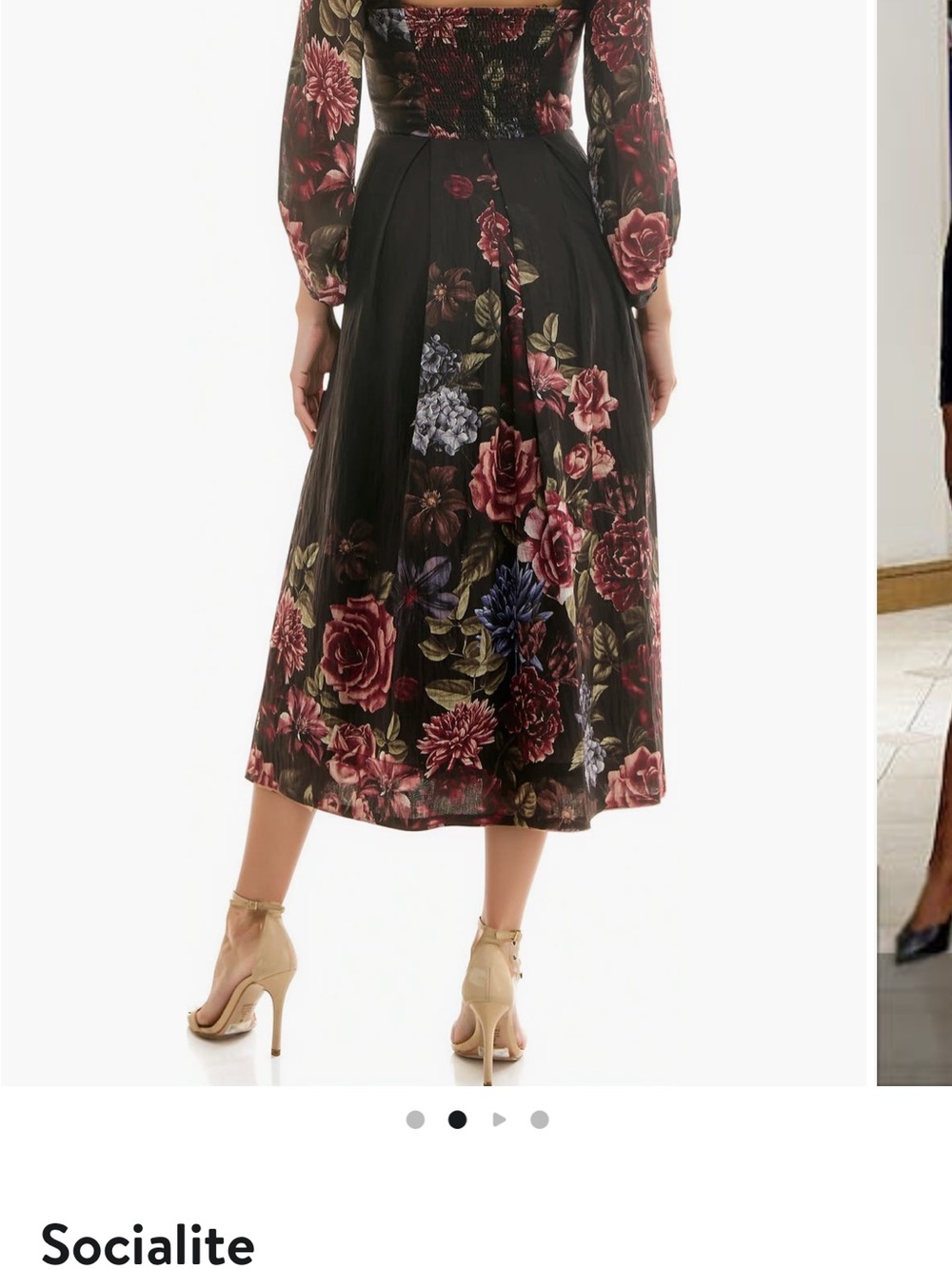 Socialite Black Midi Dress with Rose and Plum Floral Print